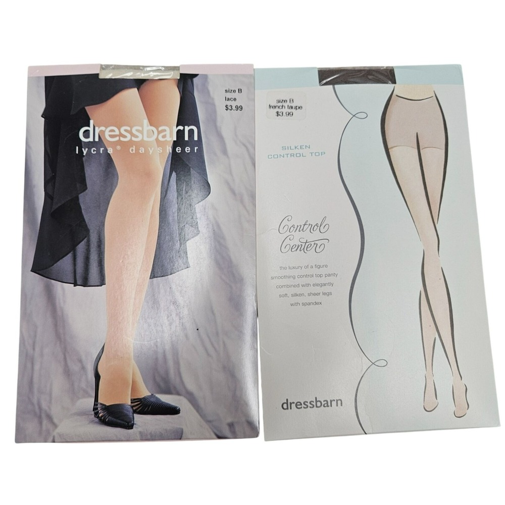 Dressbarn Lot 2 Lycra Daysheer Pantyhose Size B French‎ Taupe & Lace Control Top
